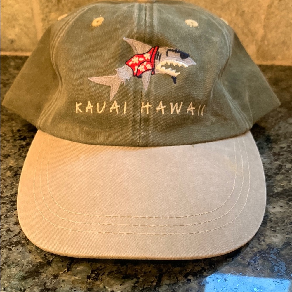 Oura Olive Green Cotton Sportswear Cap featuring a Shark and “Kauai Hawaii”